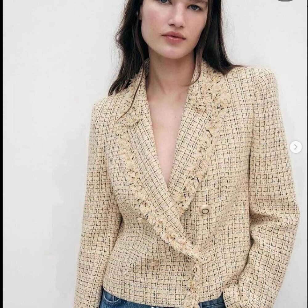 Zara Tweed Double-Breasted Jacket with Fringe, Size Medium NEW WITH TAG! - Picture 3 of 12